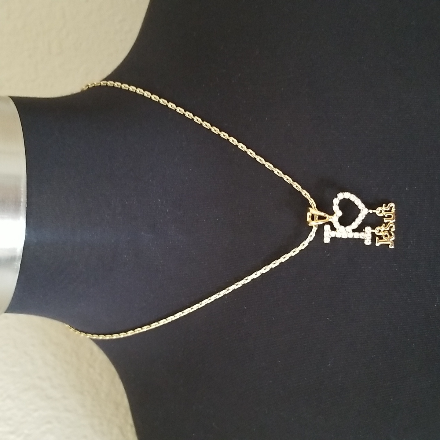 Gold I Love Jesus Rhinestone Necklace